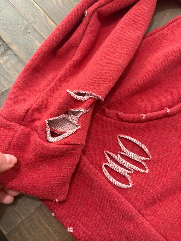 Chelsea DeBoer Lily & Lottie Red Distressed Hoodie Sweatshirt XS - Image 4
