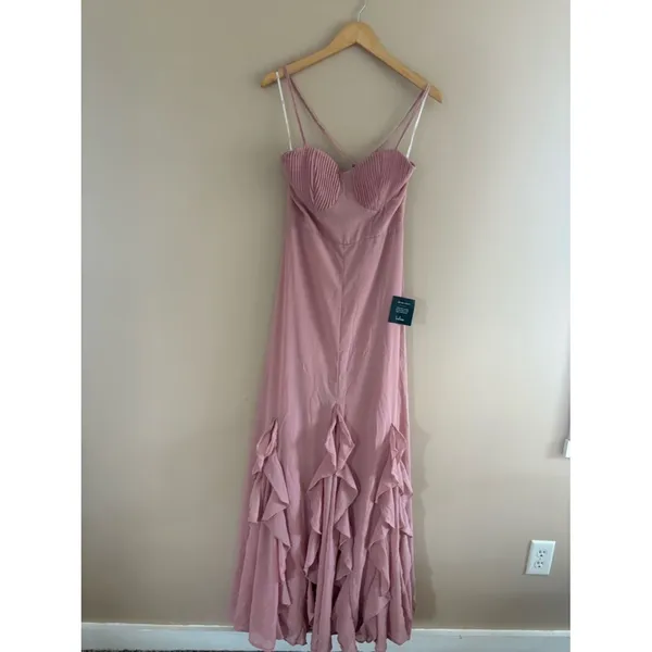 Lulus Priela Pink Ruffled Lace-Up Maxi Dress Size Medium NWT Whimsical Formal - Image 4