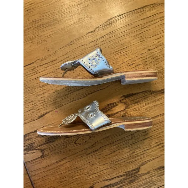Jack Rogers Women’s Silver Metallic Leather Slide Sandals Slip-On US 7 - Image 4