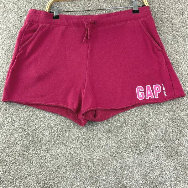 GAP Logo 1969 Fleece Short Size L Fuschia Spellout Y2K Comfy Loungewear Heritage - Image 2