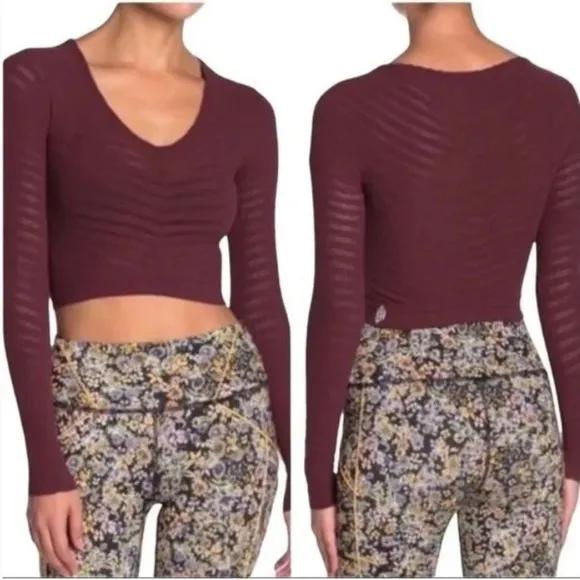Free People Movement Gone Adrift Seamless Long Sleeve Red Night New Medium - Image 2