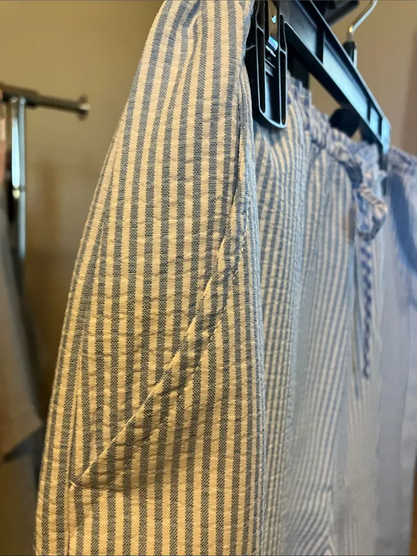 Thread & Supply Light Blue & White Pinstripe Wide-Leg Drawstring Pants - Image 3