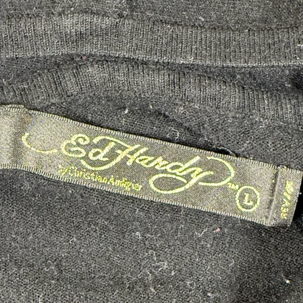 Ed Hardy Christian Audigier Black Red Embroidered Zip‎ Hoodie Skull Dagger L - Image 2