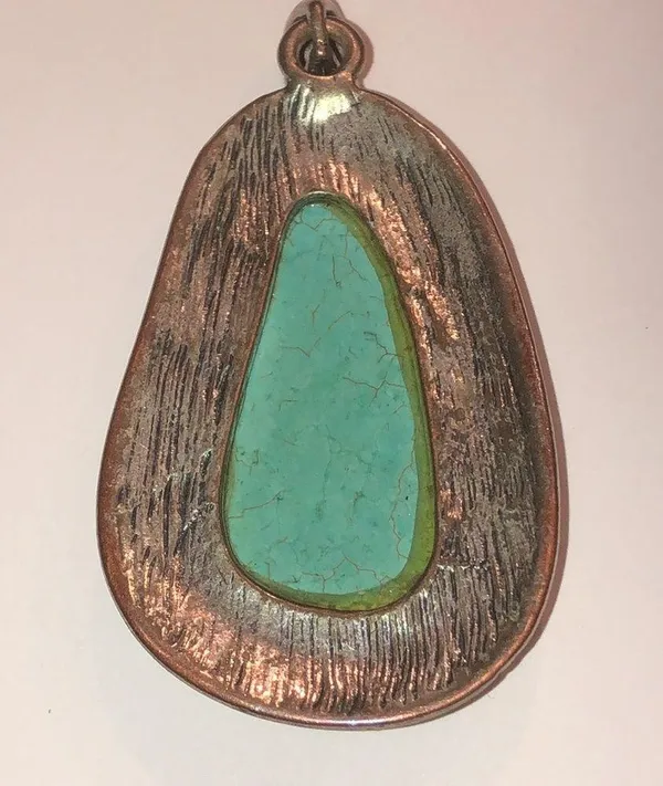 Silver Tone Faux Turquoise Semi Precious Stone Pendant - Image 4