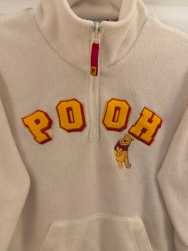 Disney Vintage Winnie the Pooh Cream Quarter Zip Fleece Pullover Medium - Image 4