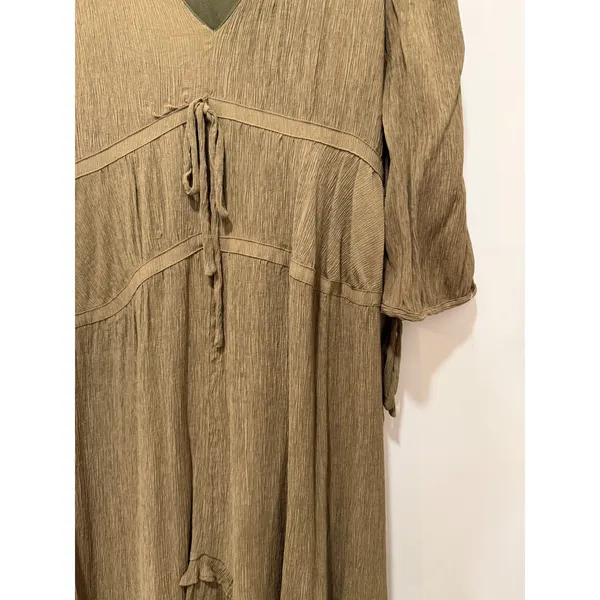 &merci Olive Green Tiered Midi Dress V-Neck High-Low Boho L - Image 3
