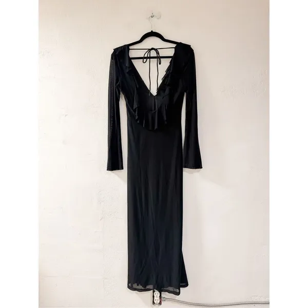 Hello Molly Date at Nine Mesh Ruffle Long Sleeve Maxi Dress in Black Size 4 - Image 3