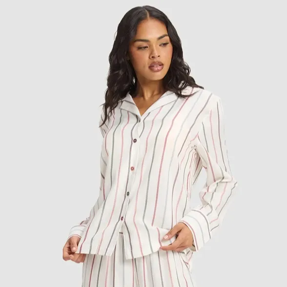 Cozy Earth Woven Long Sleeve Pajama Top Cottage Stripe Size Medium - Image 3