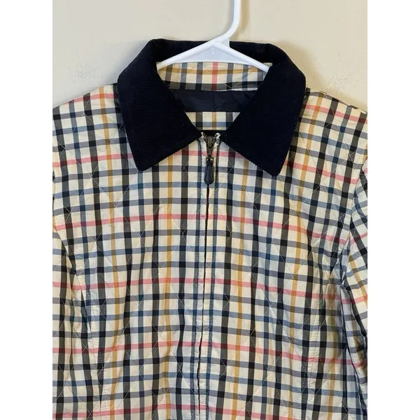 Talbots Quilted Blue‎ Pink Yellow Plaid Check Jacket Coat Zip Size XS Preppy - Image 5