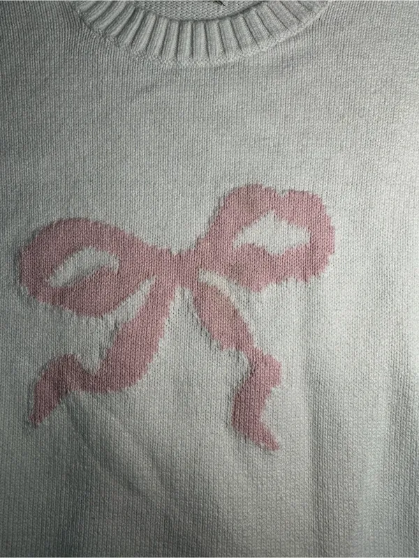 Hollister Ivory Pink Bow Sweater Size XXS - Image 4