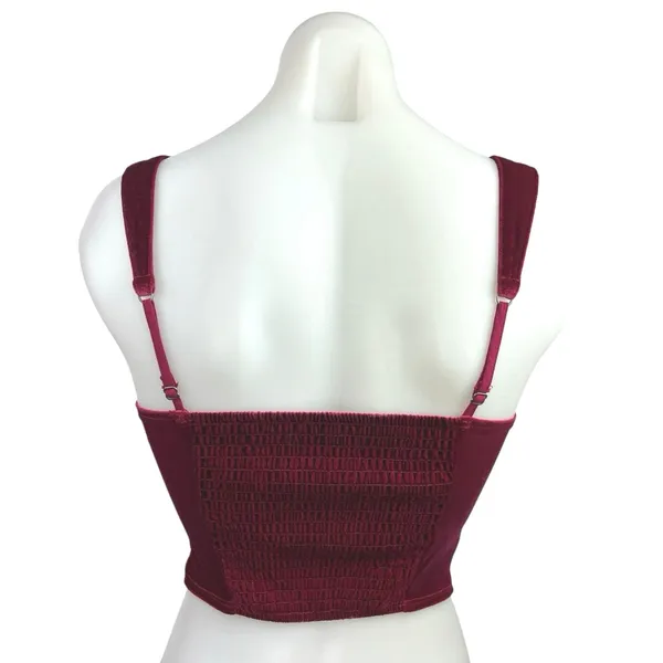 Abercrombie & Fitch Red Velvet Velour Sweeheart Cinched Smocked Crop Top Size XS - Image 2