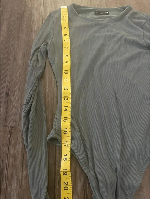 White Fox Long Sleeve Ribbed Body Suit XS Sage Green - Image 4