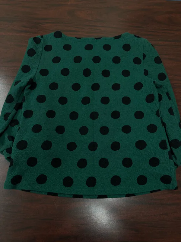 Maeve by Anthropologie Green and Black Polka Dot Blouse 3/4 Sleeves Size Small - Image 3