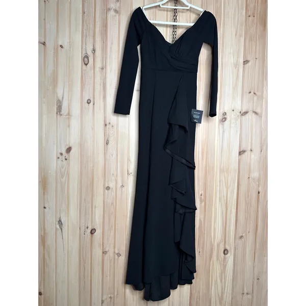NWT Lulus Notorious Perfection Black Off Shoulder Ruffled Maxi Dress Party Sz XS - Image 2