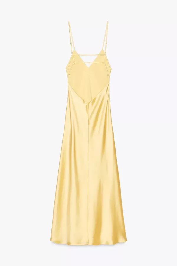 Zara maxi dress flowy butter yellow satin effect wedding evening party - Image 7