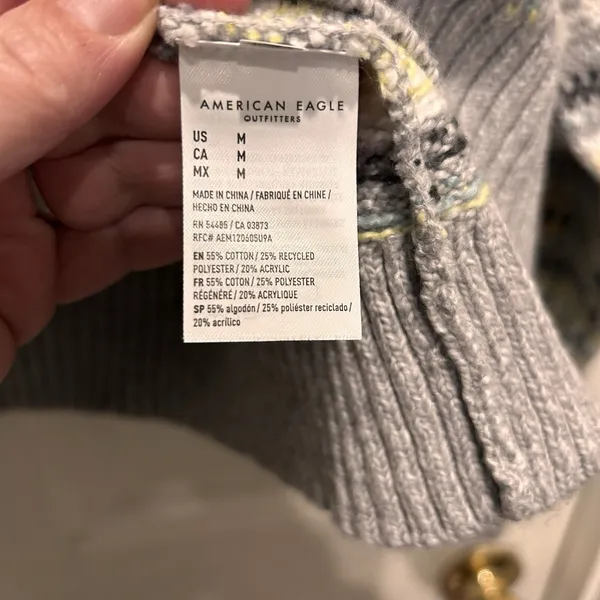 American Eagle Womens Fair Isle Knit Sweater Gray Yellow‎ Geometric Size M NEW - Image 8