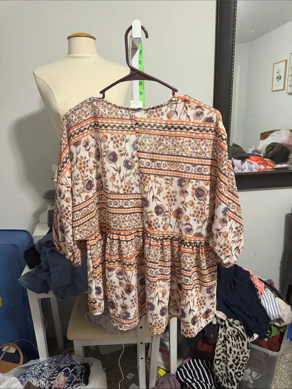 By Together Lace-Up Boho Tunic in Cream, Brown and Orange - Image 3