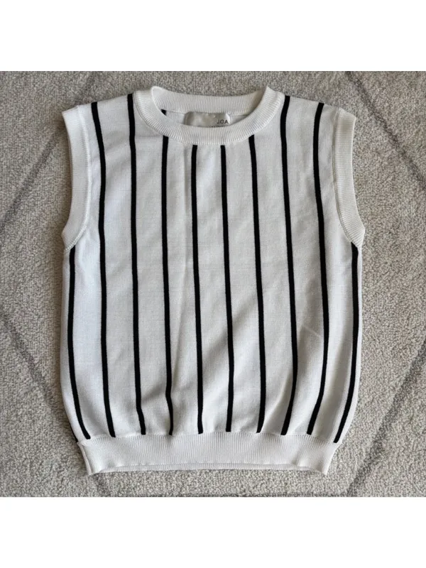 J.O.A. Los Angeles Black White Stripe Sleeveless Minimalist Knit Sweater - Image 2