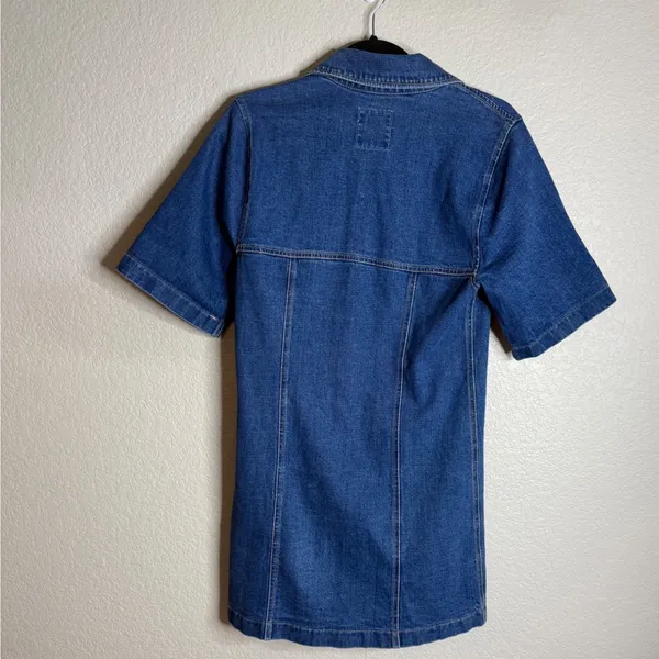 Abercrombie Fitch Womens S Blue Denim Shirt Dress Button Front Mini Short Sleeve - Image 2