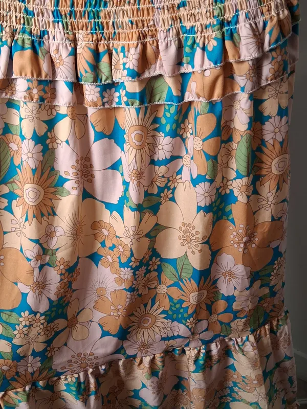 SundayUp Floral Smocked Maxi Dress in Peach & Teal size M fall wedding guest - Image 5