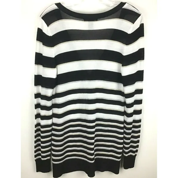 White House Black Market Cardigan Women Medium Black White Striped Metallic‎ - Image 5