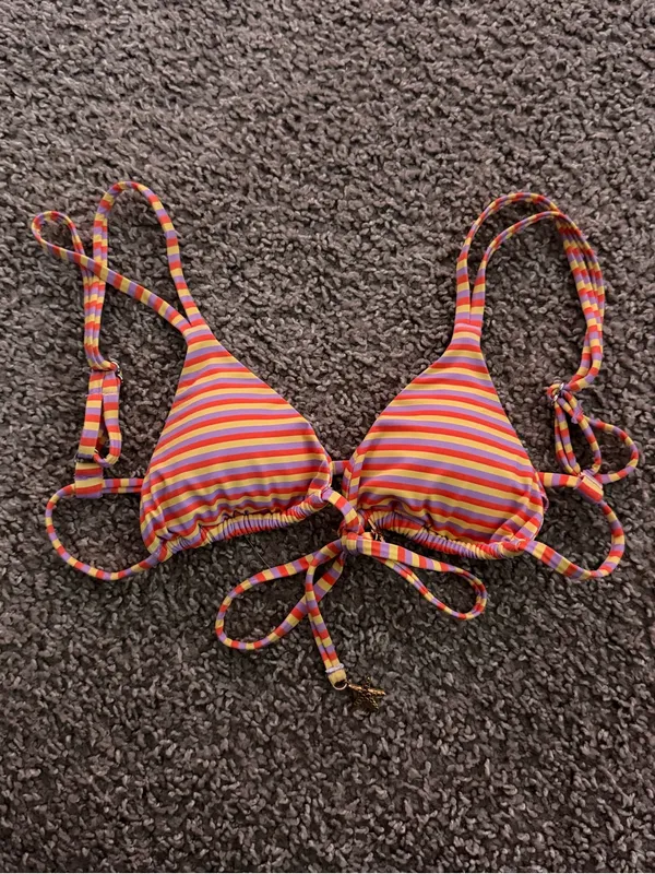 The Beach Club Striped Starfish Bikini Top XS Tie Front Charm NWOT - Image 3