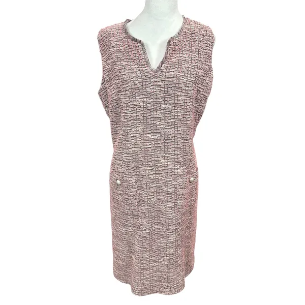 Karl Lagerfeld Paris Pink Tweed Pocket Dress 14‎ Jewel Buttons Sleeveless - Image 3