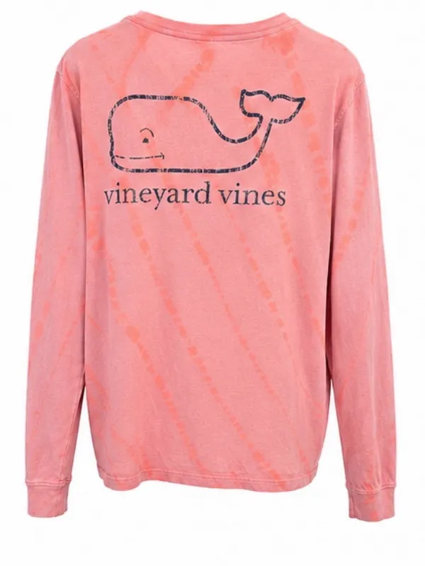 Vineyard Vines Pink Tie-Dye Long Sleeve Whale Pocket Tee — Size Large - Image 3