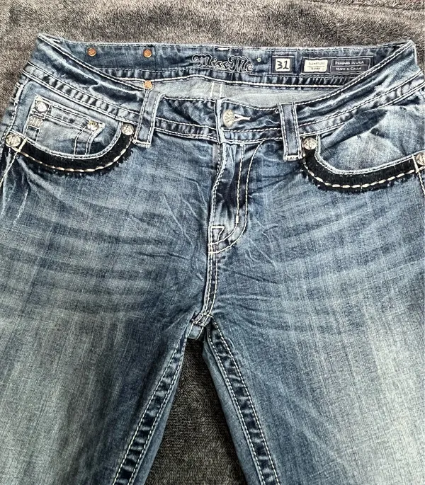 Miss Me Signature Bootcut Jeans Size 31 Embellished Pockets Distressed - Image 6