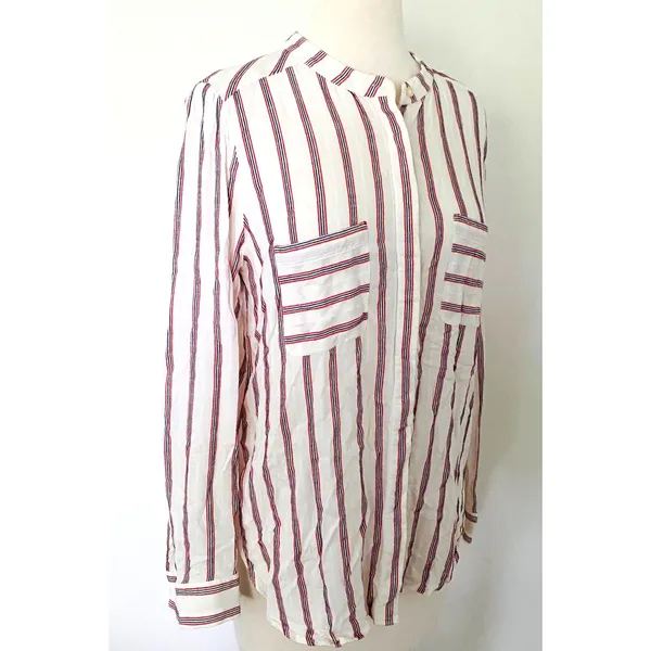 LOFT Womens Button Up Striped Long Sleeve Lightweight Rayon Blouse Top Sz M - Image 3