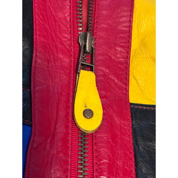 Vintage 80s/90s Mixed Blues Leather Batwing Colorblock Jacket - Image 8
