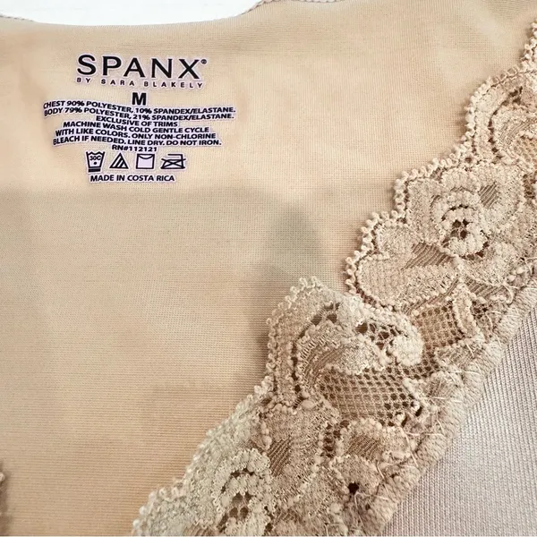 Spanx Hide & Sleek Lace Trim‎ V Neck Cami Top Women's Medium Tan Slimming Layer - Image 5