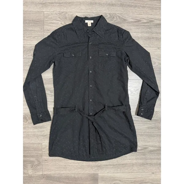 Levis Shirt Dress M Black Eyelet Embroidered Western Tunic‎ Tie Belt Cottagecore - Image 5