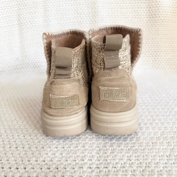 Hey Dude Mel Suede Ankle Boots Beige Sand Woven Panel Women Size 7 38 - Image 5