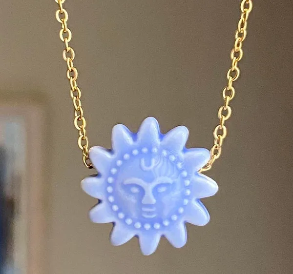 Handmade gold tone stainless steel & ceramic sun boho retro vintage style necklace☀️ - Image 4