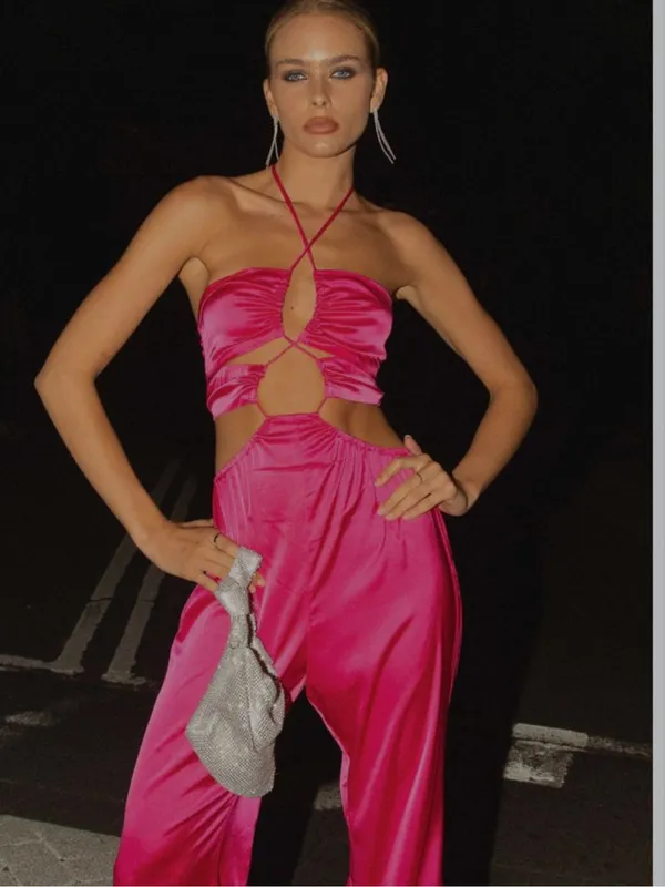 Peppermayo Causing Commotion Jumpsuit Pink Satin Cutout XS/2 - Image 6
