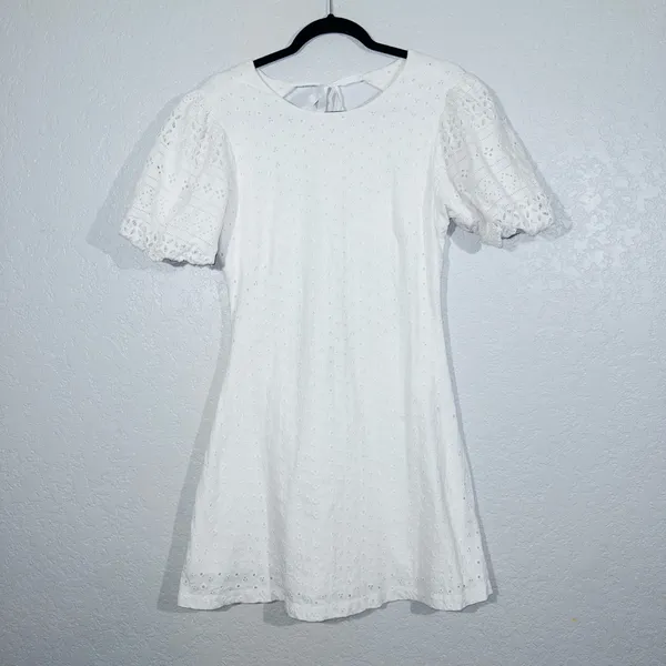 Free People White Apricot Rose Eyelet Mini Dress Size Small - Image 3