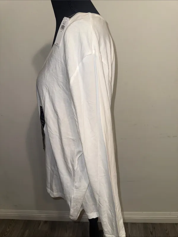 Banana Republic White V-Neck Long Sleeve Tee - Image 4