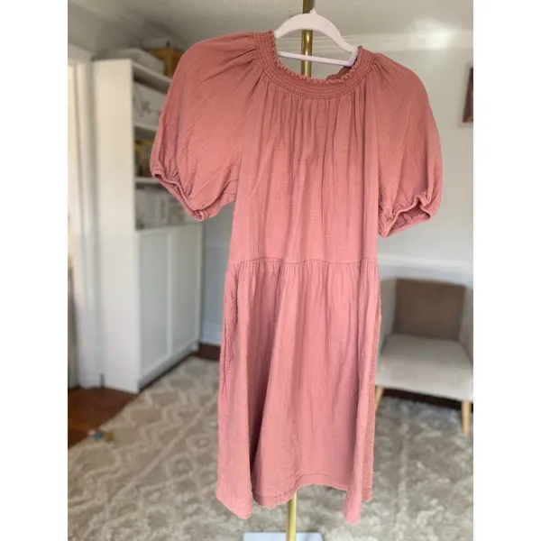 Universal Threads 100% Cotton Gauze Mini Dress Dusty Terracotta Puff‎ Cottagecore - Image 2