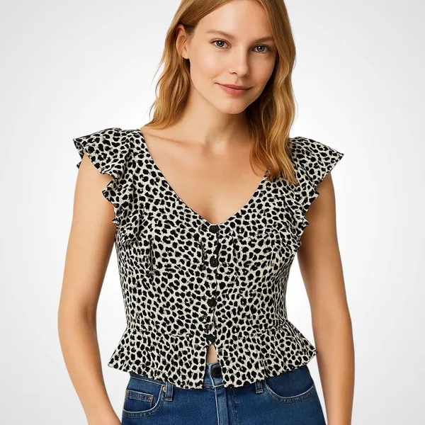 ZARA Leopard Print Peplum Ruffle Blouse - Image 11