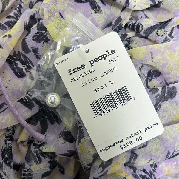 Free People Mabel Lilac Combo Purple Yellow Floral Sheer Puff Sleeve Top Large - Image 8