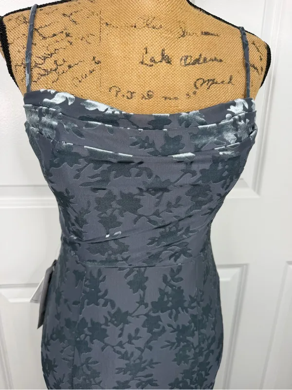 Azazie Atelier Sz 4 Blue Floral Satin Cowl Neck Mermaid Formal Gown NWT - Image 3