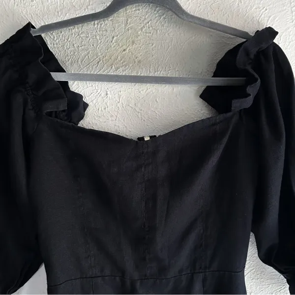 Reformation Kora Linen Off Shoulder Mini Dress Black Sz 10 quiet luxury coastal - Image 3