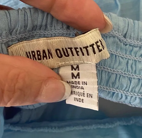 Urban Outfitters Blue Textured Babydoll Cami Ruffle Shirt Blouse Lightweight M - Image 7