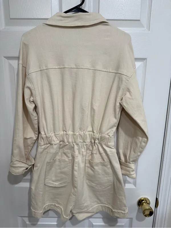 Sadie‎ & Sage Echo's Sister Distressed Denim Romper Cream Utility Frayed S - Image 2
