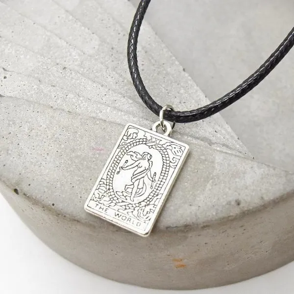 The World Tarot Card Necklace Black - Image 2