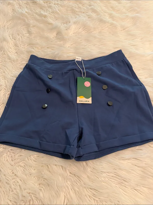 HALARA Blue High-Waist Double-Button Shorts size L more like M inseam 3” - Image 6