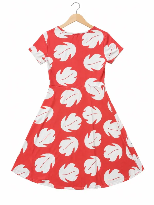 Deerose Red Lilo & Stitch Hawaiian leaf Dress Costume XS cosplay Disneybound - Image 2