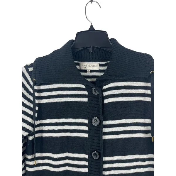 Jones New York Sport Black And White Knit Cardigan Front Pocket Sweater S - Image 2