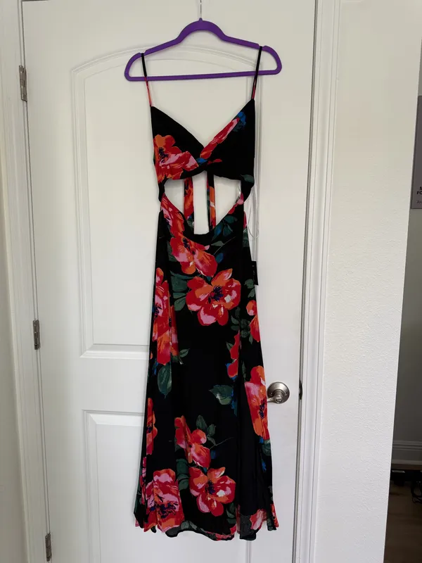 Lulus Tropical Blooms Black Floral Tie-Back Cutout Maxi Dress | NWT - Image 4